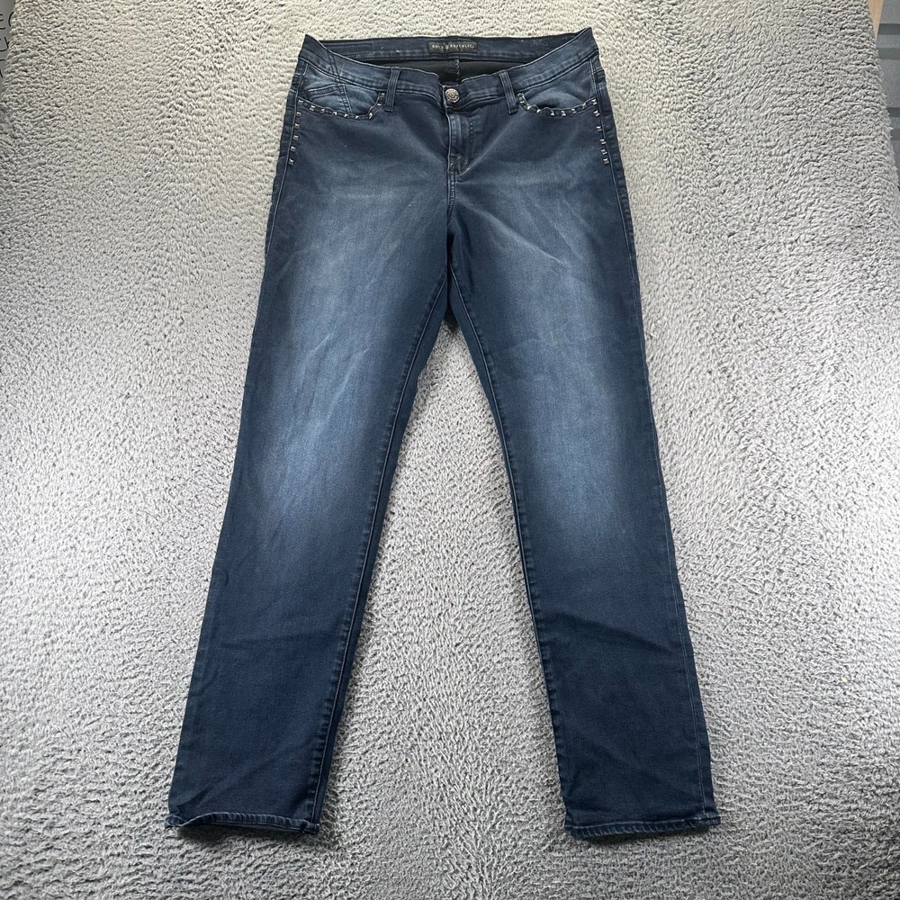 Rock & Republic Jeans Women's 16 Blue Cotton Denim Straight Leg‎ Dark Wash Faded